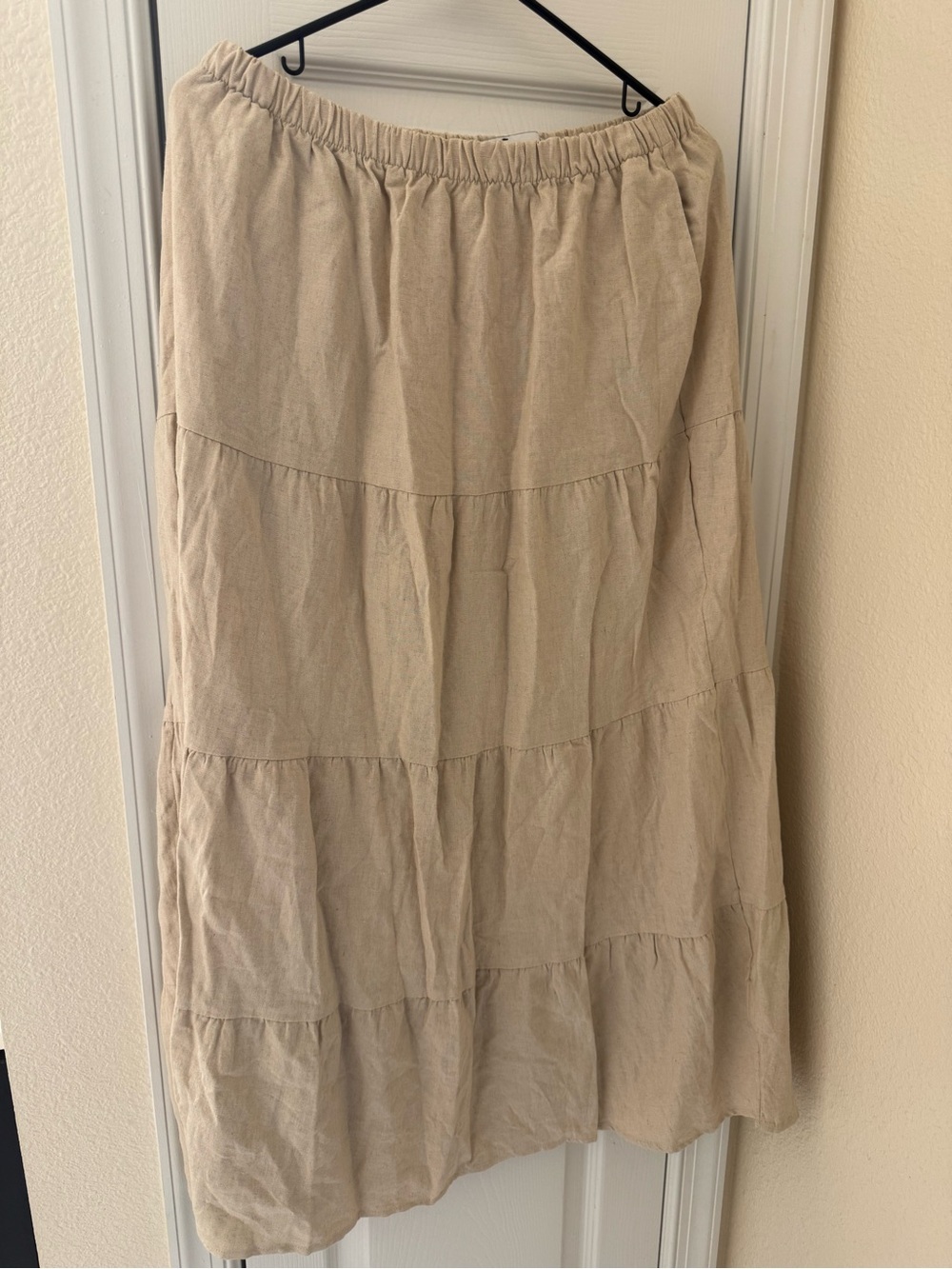 NWOT Hollister Tiered Elastic-Waist Linen Blend Midi Skirt - Beige - L